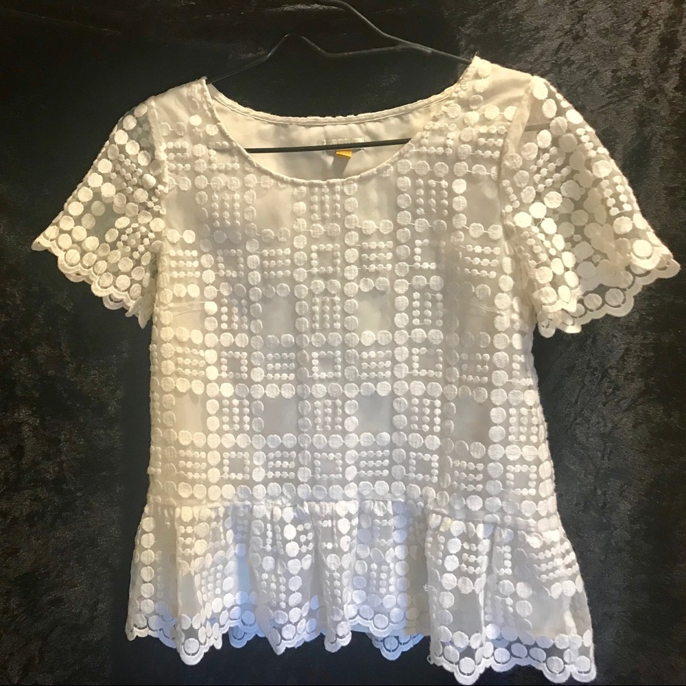 Leifsdottir Anthropologie white dot lace top